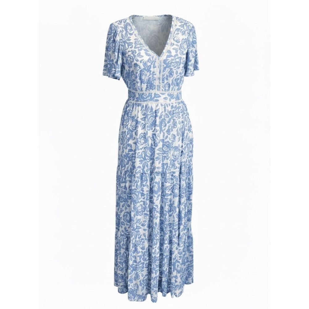 Light Blue Floral Maxi Dress - Women's